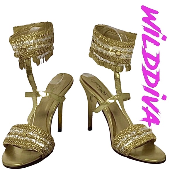 Wild Rose Shoes - Wild Rose Gypsy Gold Coin Trim Ankle Strap Sandal